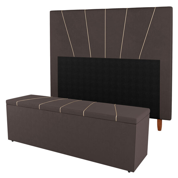 Kit Cabeceira E Baú Cama Box Casal Dallas 140cm Veludo Marrom