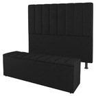 Kit Cabeceira E Baú Cama Box King Size Cora 195cm Suede Preto