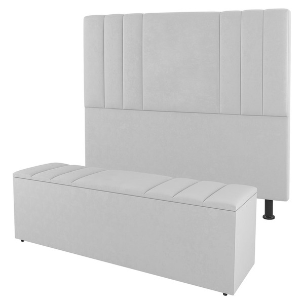Kit Cabeceira E Baú Cama Box King Size Grace 195cm Sintético