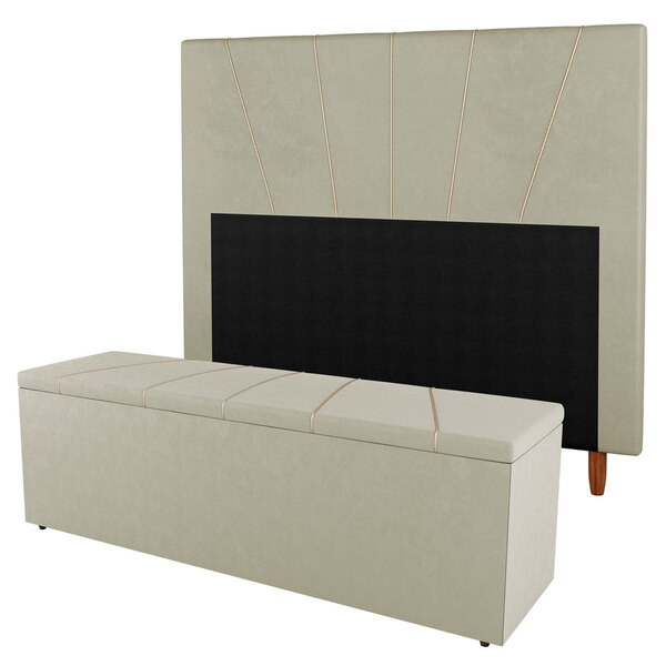 Kit Cabeceira E Baú Cama Box Queen Size Dallas 160cm Linho Bege - Desk ...