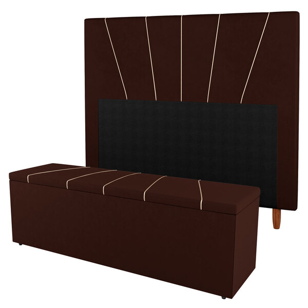 Kit Cabeceira E Baú Cama Box Queen Size Dallas 160cm Sintétic