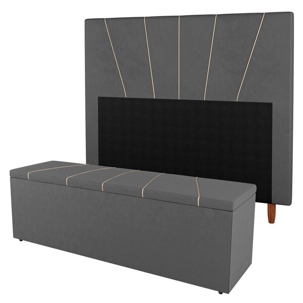 Kit Cabeceira E Baú Cama Box Queen Size Dallas 160cm Suede Ci