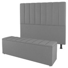 Kit Cabeceira E Baú Cama Box Solteiro Cora 90cm Suede Cinza C