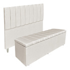 Kit Cabeceira E Calçadeira Baú Casal 1,40m Londres Linho Bege