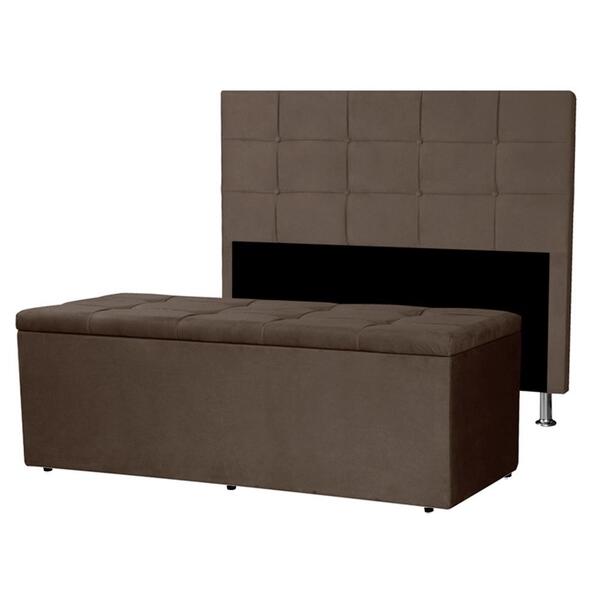Kit Cabeceira E Calçadeira Baú Casal Queen 1,60m Roma Suede M