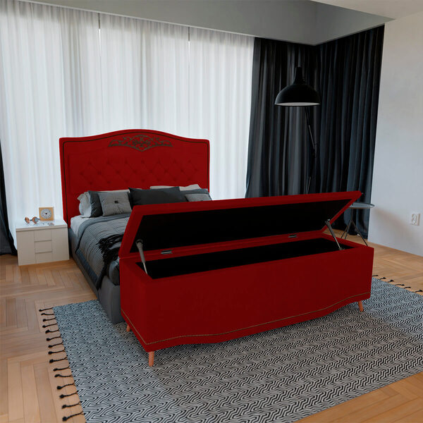 Kit Cabeceira E Calçadeira Baú Estofada Kate Casal 140 Cm Par