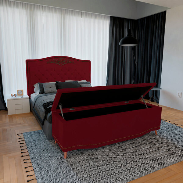 Kit Cabeceira E Calçadeira Baú Estofada Kate Queen 160 Cm Par