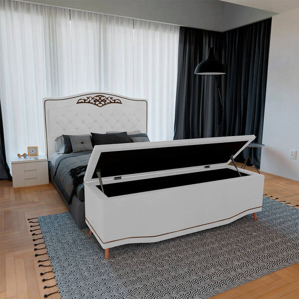 Kit Cabeceira E Calçadeira Baú Estofada Kate Queen 160 Cm Par