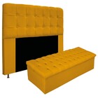 Kit Cabeceira E Calçadeira Baú Estofada Mel 140 Cm Casal Com