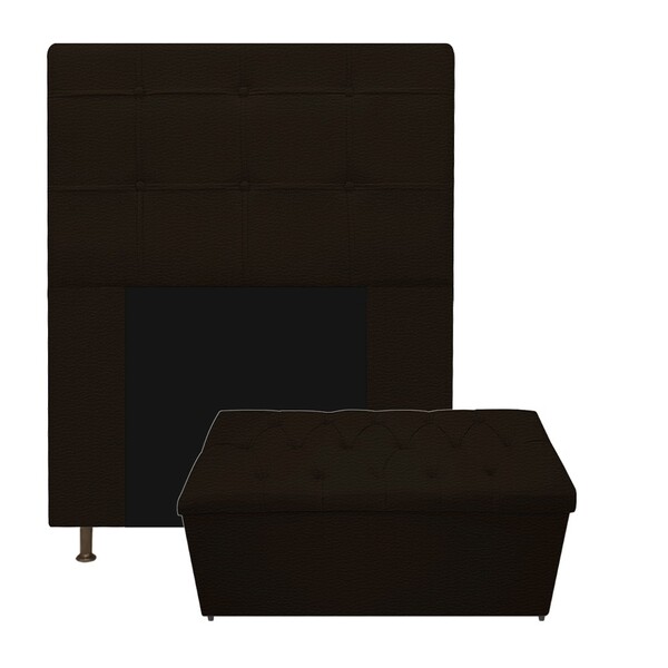 Kit Cabeceira E Calçadeira Baú Estofada Mel 90 Cm Solteiro Co