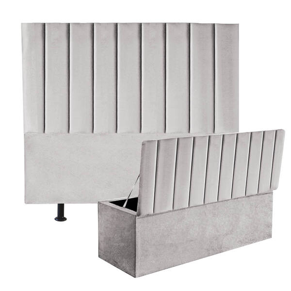Kit Cabeceira E Calçadeira Baú King 195cm Carla Suede Cinza C