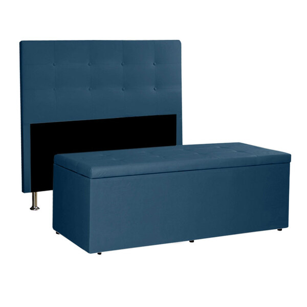 Kit Cabeceira E Calçadeira Baú King 1 95m Berlim Suede Azul M