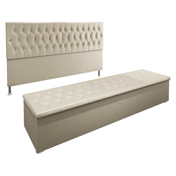 Kit Cabeceira E Calçadeira Baú King 1 95m Madrid Suede Bege -