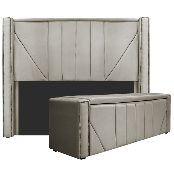 Kit Cabeceira E Calçadeira Baú King Minsk P02 195 Cm Para Cam