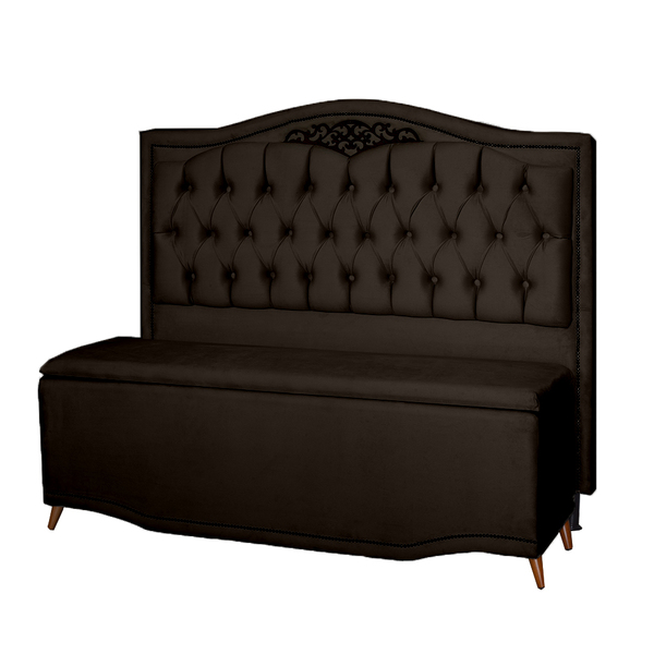 Kit Cabeceira E Calçadeira Baú Maitê Casal 140cm Veludo Marro