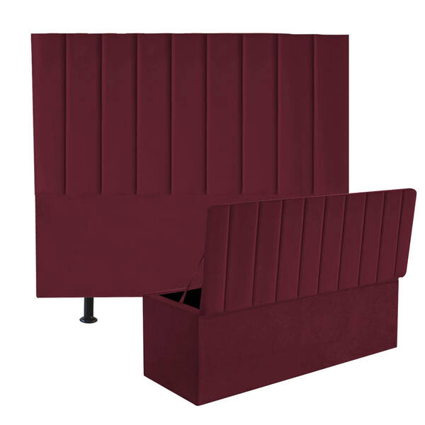 Kit Cabeceira E Calçadeira Baú Queen 160cm Carla Suede Bordo