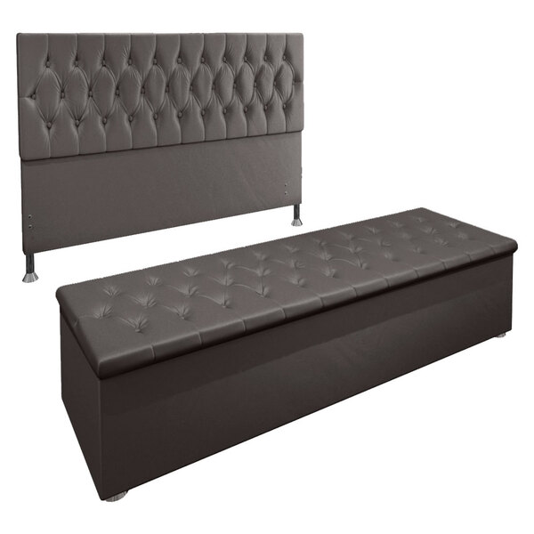 Kit Cabeceira E Calçadeira Baú Queen 1 60m Madrid Suede Cinza