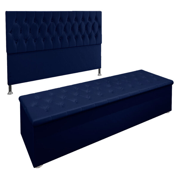 Kit Cabeceira E Calçadeira Baú Queen 1 60m Madrid Suede - Pal