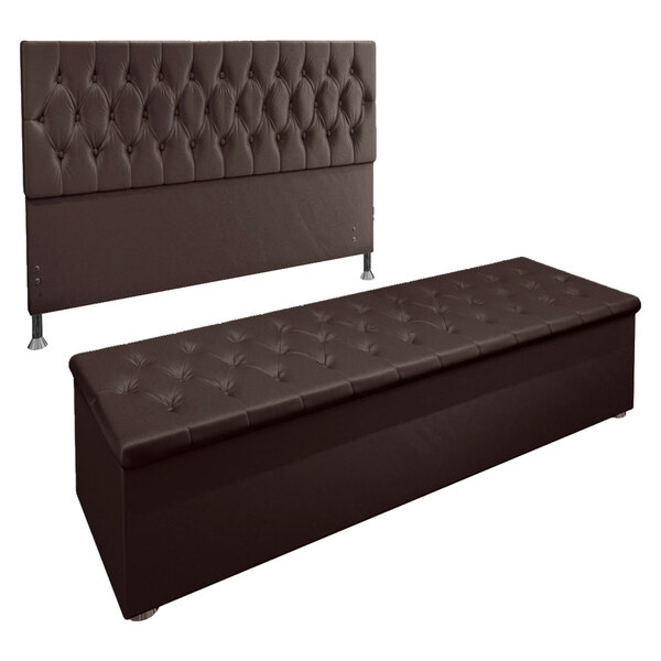 Kit Cabeceira E Calçadeira Baú Queen 1 60m Madrid Suede - Pal