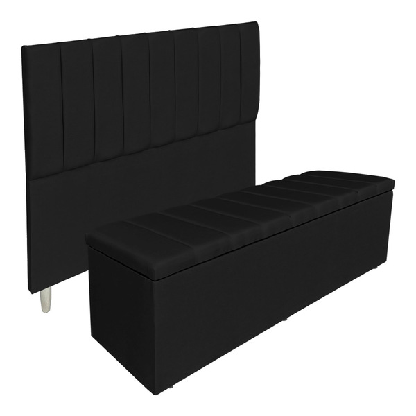 Kit Cabeceira E Calçadeira Baú Solteiro 0,90m Londres Suede P