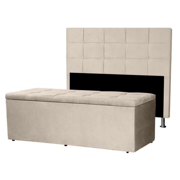 Kit Cabeceira E Calçadeira Baú Solteiro 0,90m Roma Suede Bege
