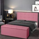Kit Cabeceira E Calçadeira Baú Solteiro 0,90m Roma Suede Rosa