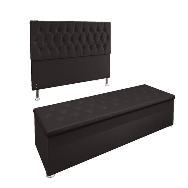 Kit Cabeceira E Calçadeira Cama 140 Cm Madri Suede Marrom