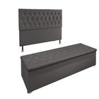 Kit Cabeceira E Calçadeira Cama Box 140 Cm Madri Suede Cinza