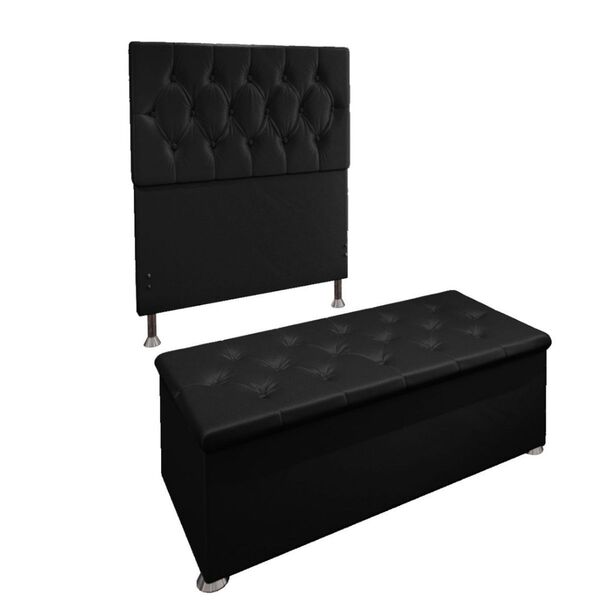 Kit Cabeceira E Calçadeira Cama Box 90 Cm Madri Suede Preto