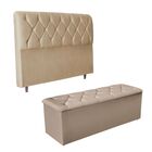 Kit Cabeceira E Calçadeira Cama Casal 140 Cm Elisa Linho Bege