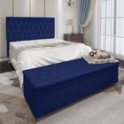 Kit Cabeceira E Calçadeira Cama Casal 140cm Madri Suede Azul