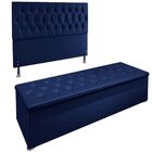 Kit Cabeceira E Calçadeira Cama Casal 140cm Madri Suede Azul