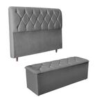 Kit Cabeceira E Calçadeira Cama King 195 Cm Elisa Linho Cinza