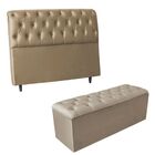 Kit Cabeceira E Calçadeira Cama King 195 Cm Raquel Suede Bege
