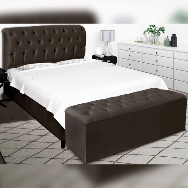 Kit Cabeceira E Calçadeira Cama King 195 Cm Stella Corino Mar