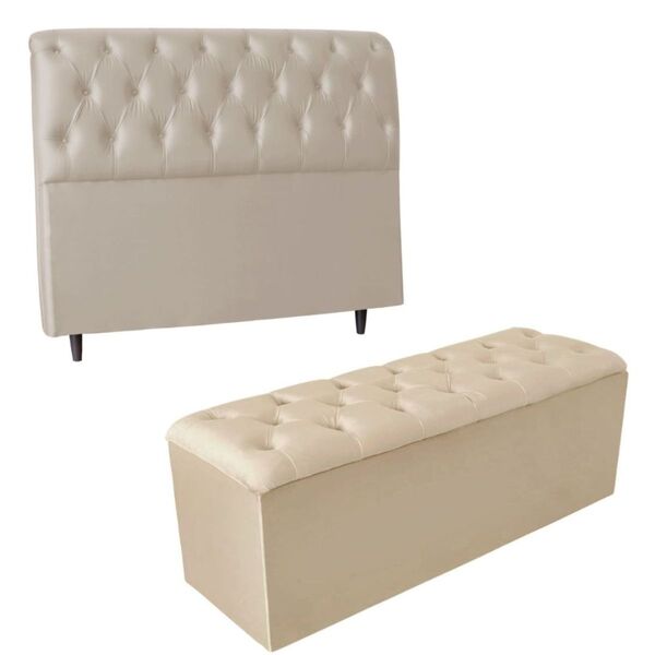 Kit Cabeceira E Calçadeira Cama Queen 160 Cm Raquel Suede Beg