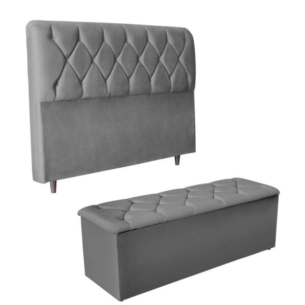 Kit Cabeceira E Calçadeira Cama Queen 160 Cm Yasmin Suede - C