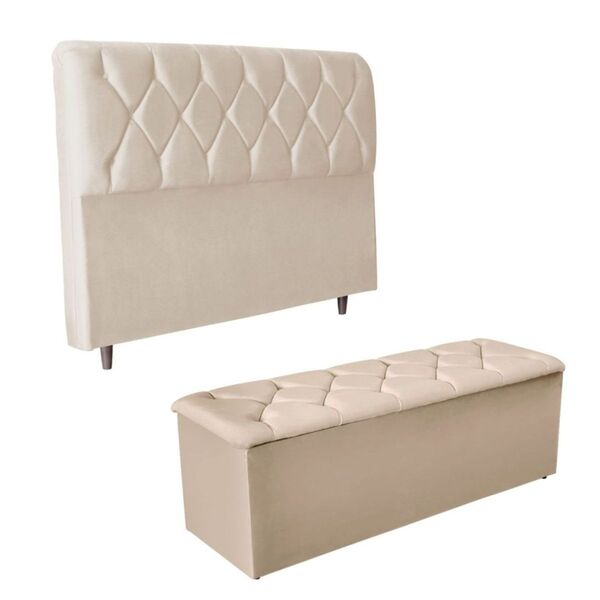 Kit Cabeceira E Calçadeira Cama Queen 160 Cm Yasmin Veludo Be