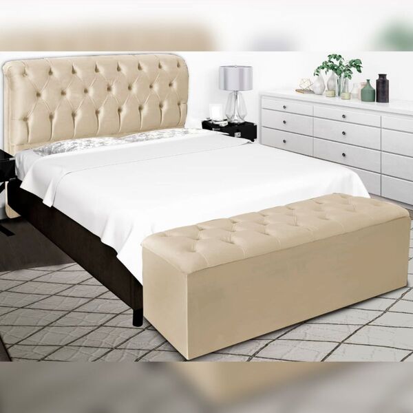 Kit Cabeceira E Calçadeira Cama Solteiro 90 Cm Stella Linho B