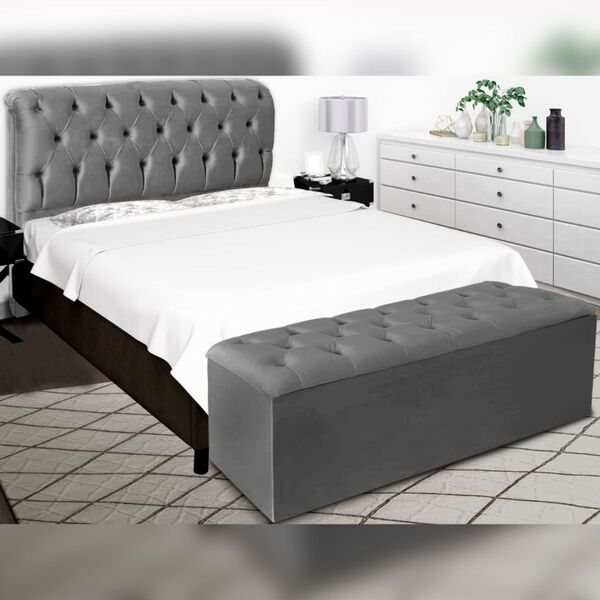 Kit Cabeceira E Calçadeira Cama Solteiro 90 Cm Stella Linho C