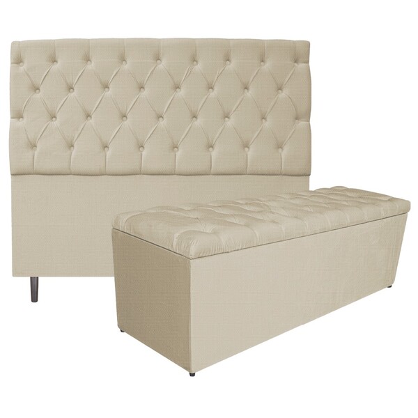 Kit Cabeceira E Calçadeira Liverpool 160 Cm Queen Size Linho