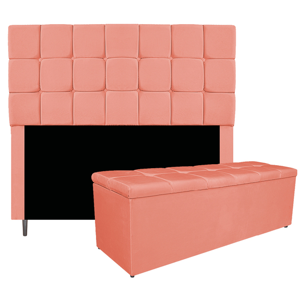 Kit Cabeceira E Calçadeira Manchester 140 Cm Casal Suede Cora