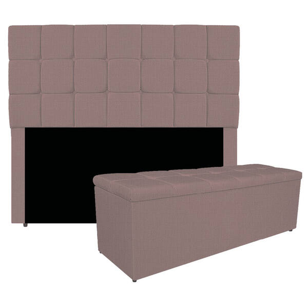 Kit Cabeceira E Calçadeira Manchester 160 Cm Queen Size Linho