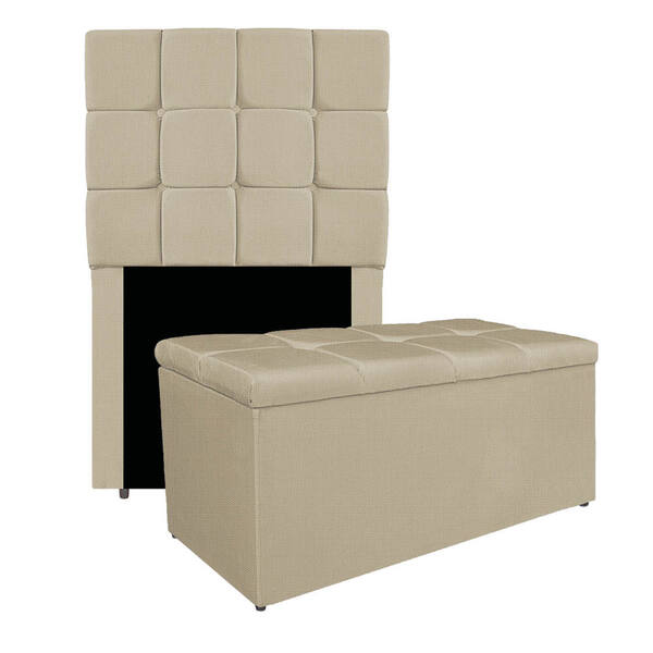 Kit Cabeceira E Calçadeira Manchester 90 Cm Solteiro Linho -