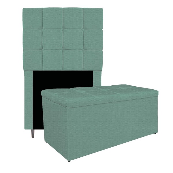 Kit Cabeceira E Calçadeira Manchester 90 Cm Solteiro Linho Az