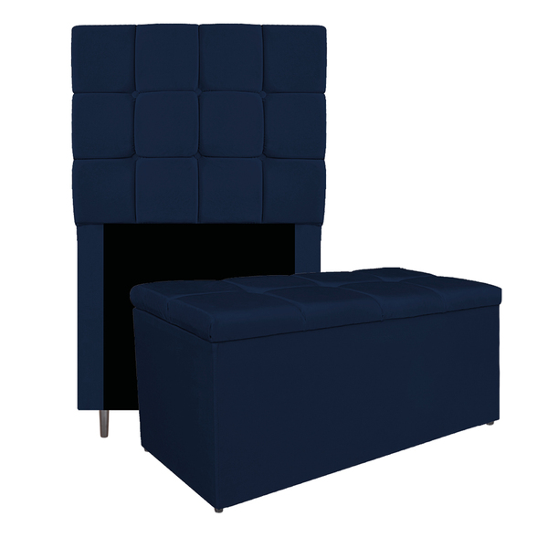 Kit Cabeceira E Calçadeira Manchester 90 Cm Solteiro Suede Az