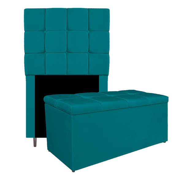 Kit Cabeceira E Calçadeira Manchester 90 Cm Solteiro Suede Az