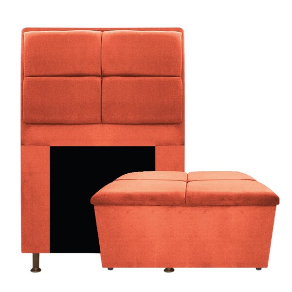 Kit Cabeceira E Calçadeira Munique 90 Cm Solteiro Suede Terra