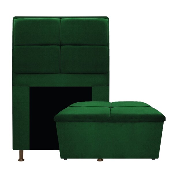 Kit Cabeceira E Calçadeira Munique 90 Cm Solteiro Suede Verde