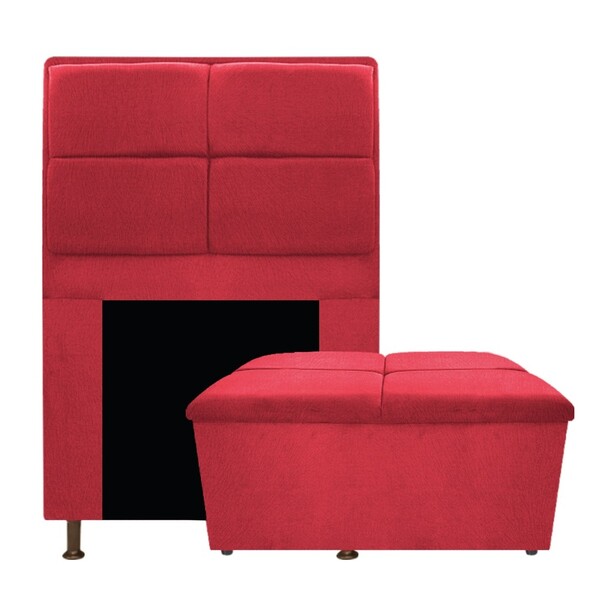 Kit Cabeceira E Calçadeira Munique 90 Cm Solteiro Suede Verme